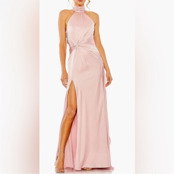 Ieena for Mac Duggal Side Ruched Satin Halter Gown Sz 4 - Picture 1 of 6